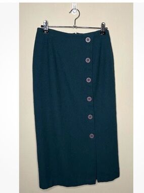 Vintage Women’s Button Maxi Skirt Emerald Green Pure Wool ‘Michele’ Made In US.